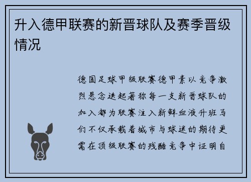 升入德甲联赛的新晋球队及赛季晋级情况
